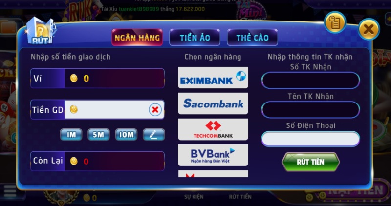 Rút tiền Rikvip